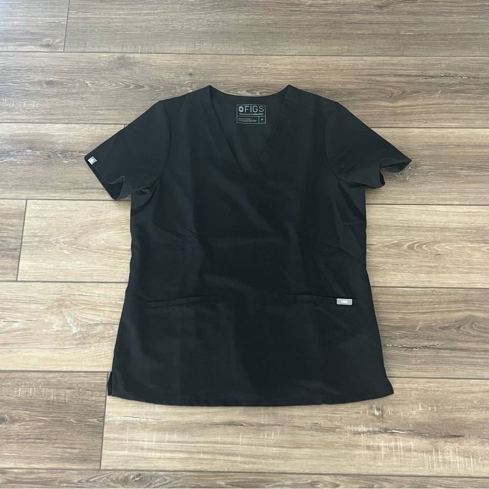 Figs Casma 3-Pocket V-Neck Scrub Top Womens Size Medium Black